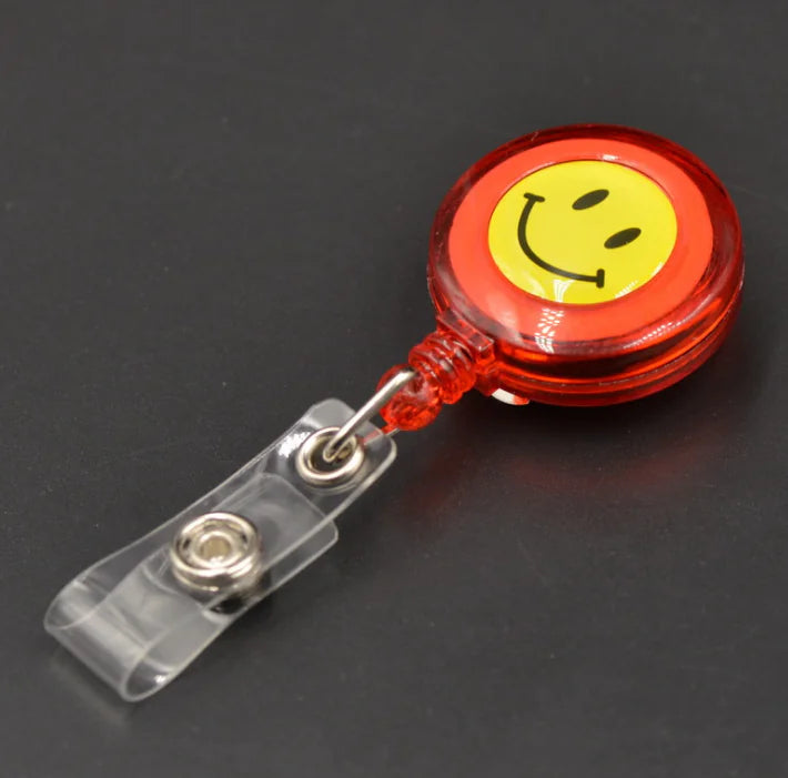 Smiley Face Badge Reel with Retractable Strap and Holder