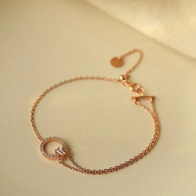 925 Silver Dainty Double Layer Circle Bracelet for Women