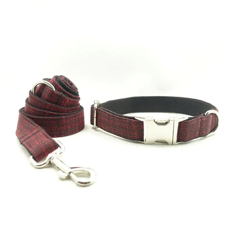 Red Canvas Dog Collar with Metal Buckle Design