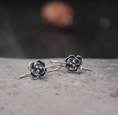 S925 Vintage Silver Rose Flower Earrings