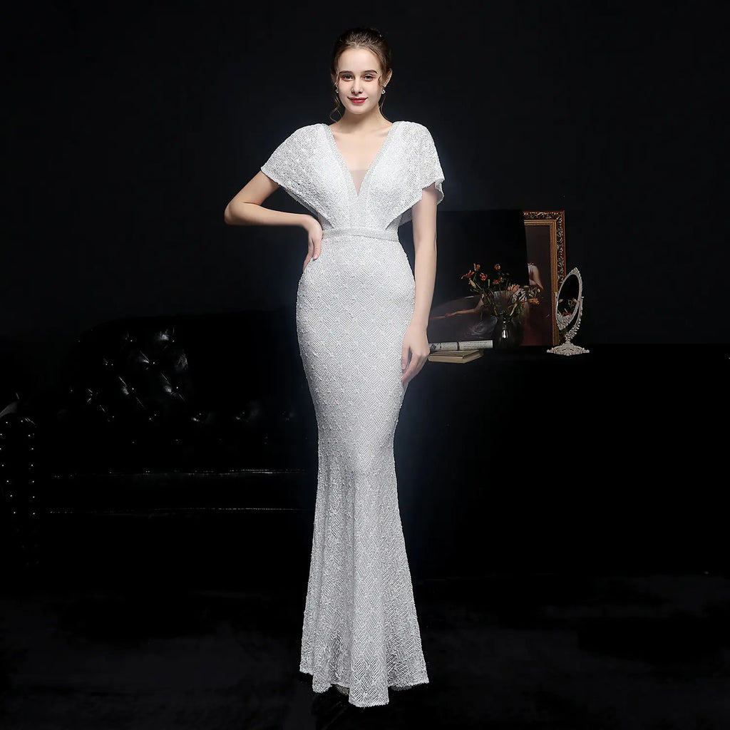 Elegant V-neck Sequin Fishtail Dress for Women