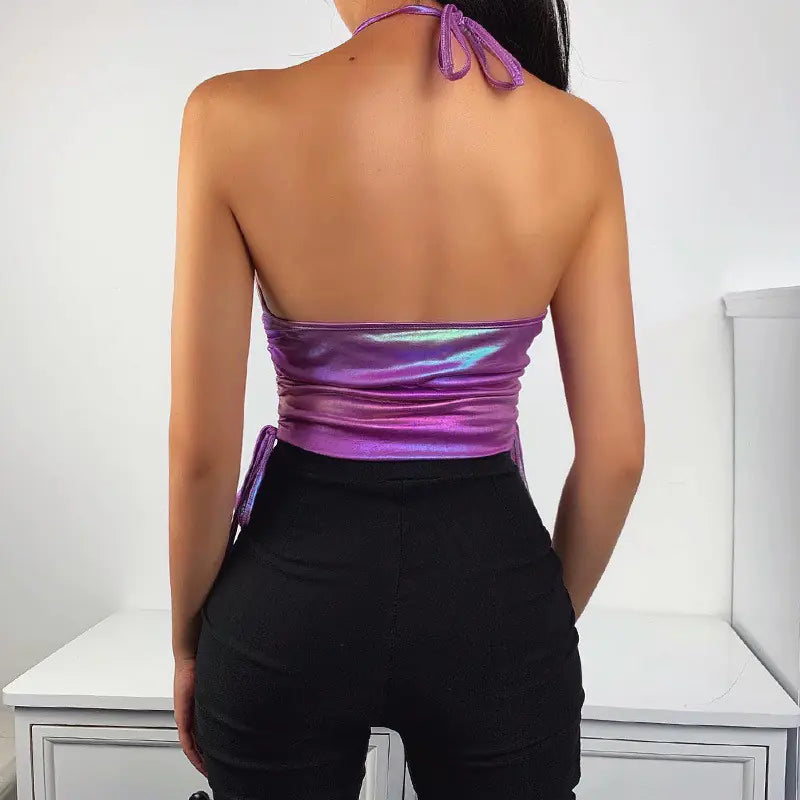 Elastic Satin Diamond Chain Slim Sexy Short Bodysuit