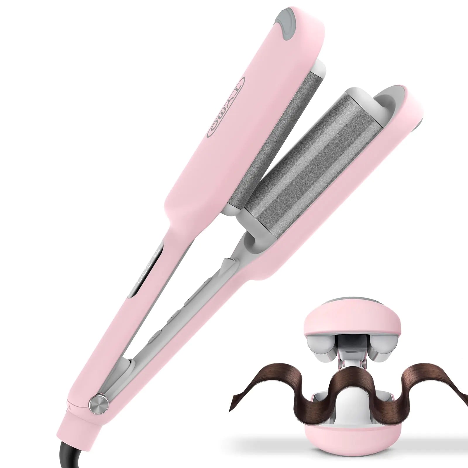 Curling Iron Hair Crimper Waver - TYMO ROVY Beach Waves Curling Wand Ionic Deep Waver Hair Curler Tool with Ceramic 3 Barrel for Women Dual Voltage Anti-Scald Easy to Use Pink 1.25 Inch