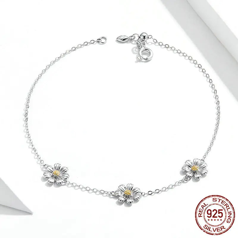 S925 Daisy Jewelry Set: Bracelet, Necklace, Earrings, Ring