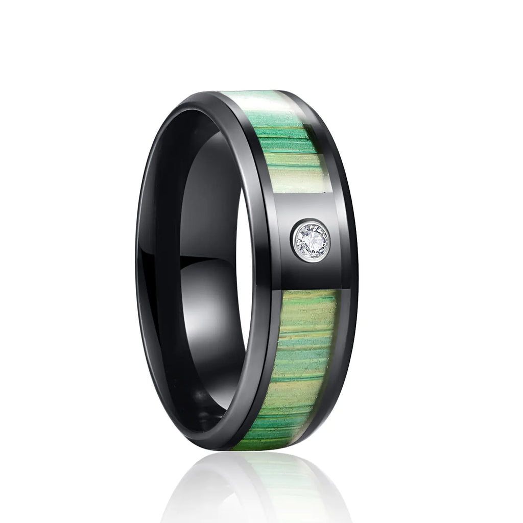 Titanium Steel Ring with Acacia Ebony Teak Inlay