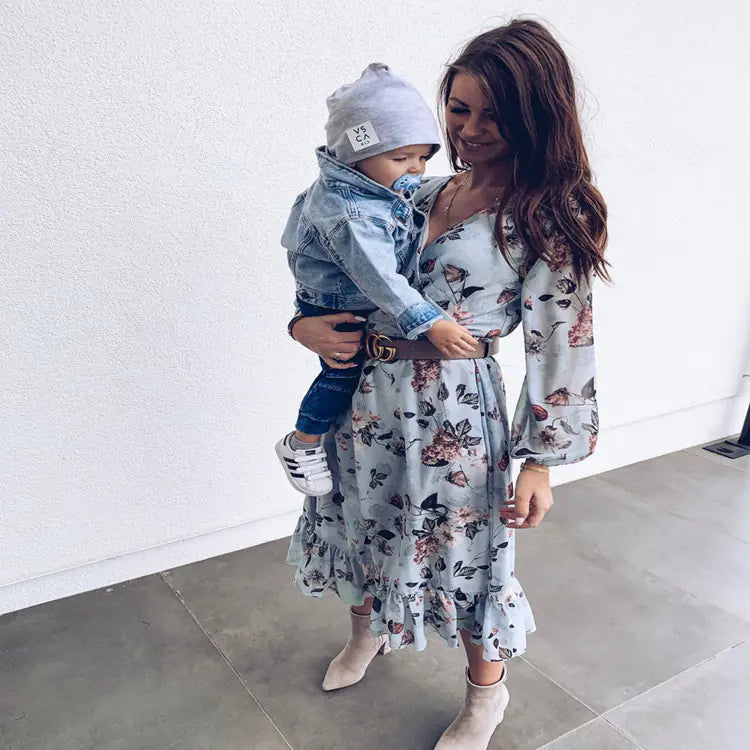 V-Neck Printed Long Dress for Women