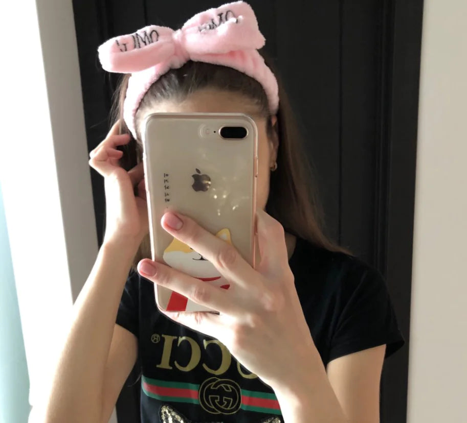 Coral Fleece Butterfly End Headband with Letters