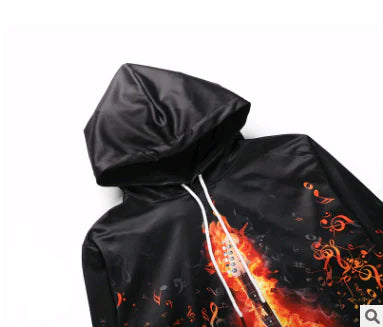 Couple's Hoodie with Creative Flame Guitar Print