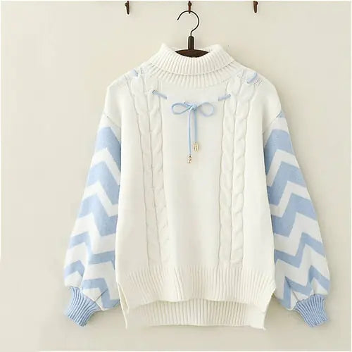 Loose Student Pullover with Sweet Bubble Sleeves