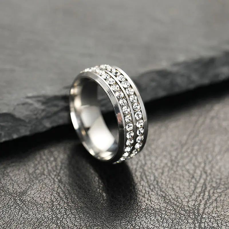 Titanium Steel Couple Rings with Full Diamonds