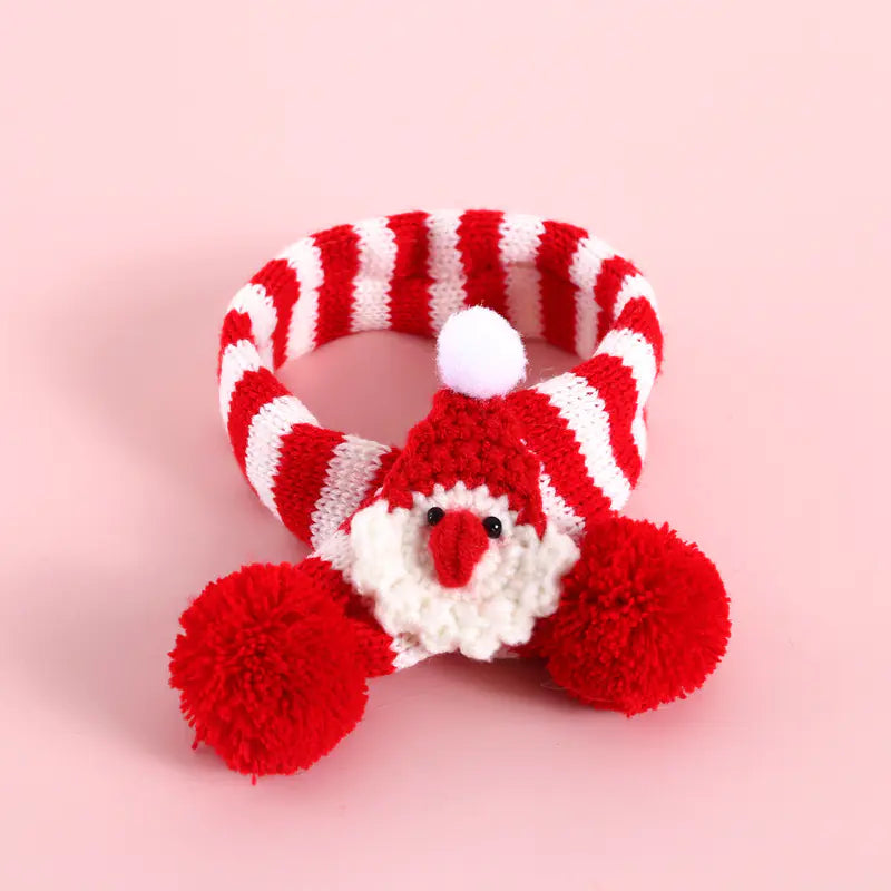 Knitted Woolen Striped Christmas Scarf for Pets