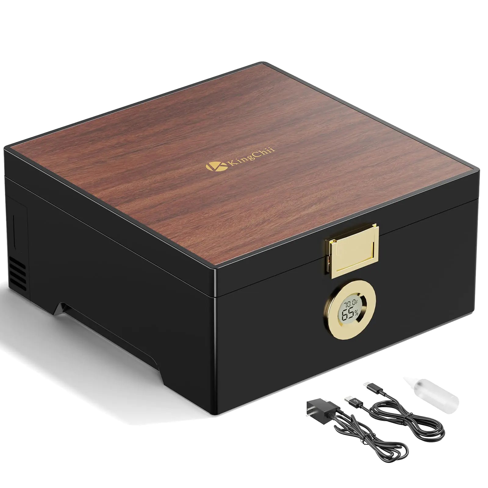 Electric Cigar Humidor Box with Semiconductor Chip Constant Temperature (64°F-74°F) & Humidity (65%-75%) with Spanish Cedar Wood Type C & Plug Cable Gifts for Men (25-50 Cigars)