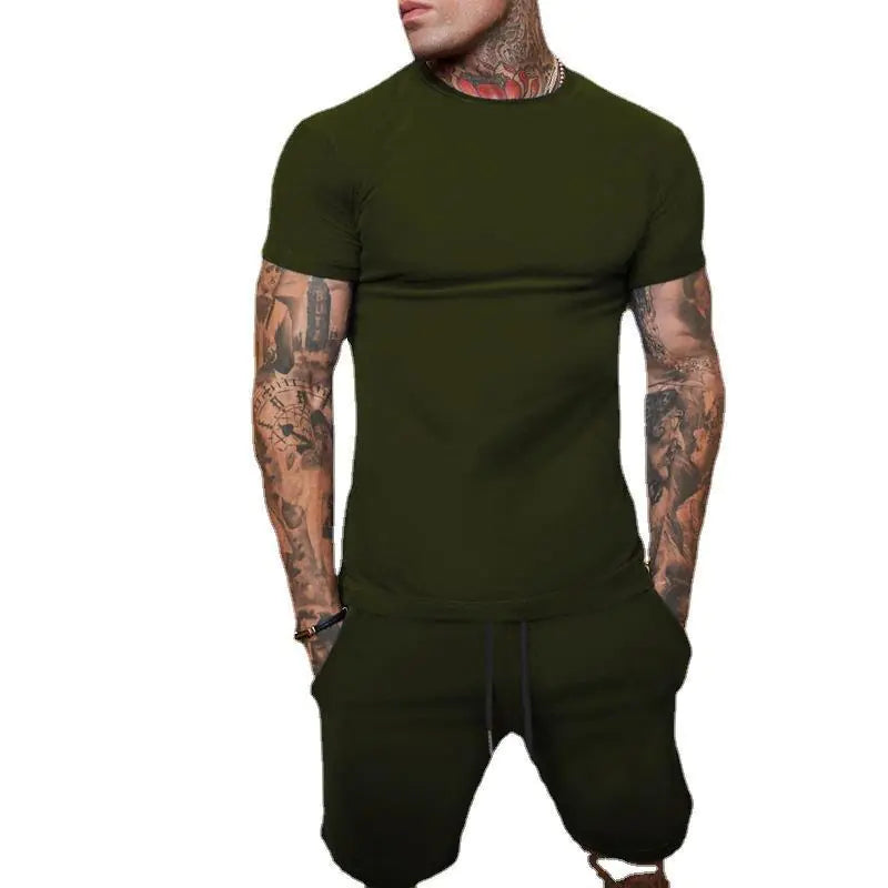 Men's Solid Color Short Sleeve T-Shirt and Shorts Set