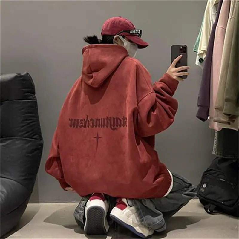 Burgundy Suede Hoodie with Men's Extra Fleece