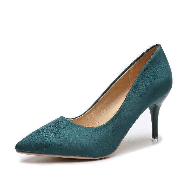 Women's Black Suede High Heel Pointed Shoes