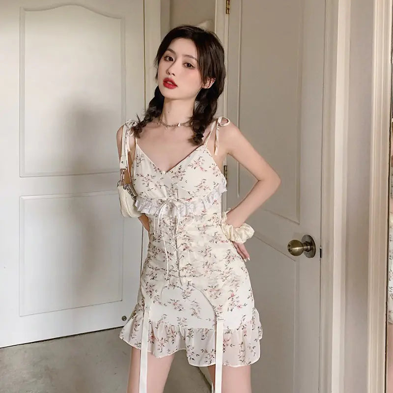 Summer Floral Lace Midi Dress with Mermaid hem