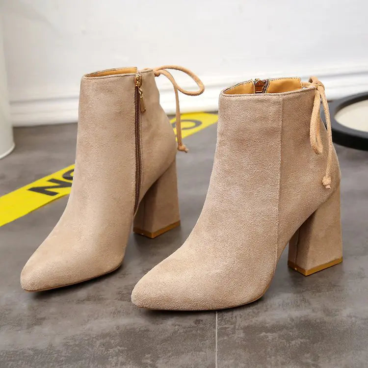 Women's Fashion High Heel Ankle Boots with Bow