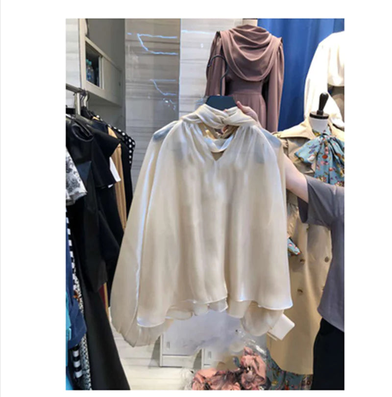 Lace Solid Color Ladies Lantern Sleeve Blouse