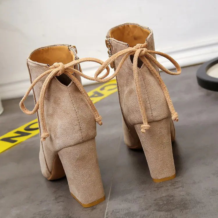 Women's Fashion High Heel Ankle Boots with Bow