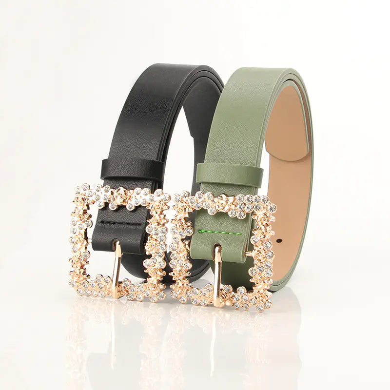 Elegant Women's PU Belt with Rhinestone Pin Buckle