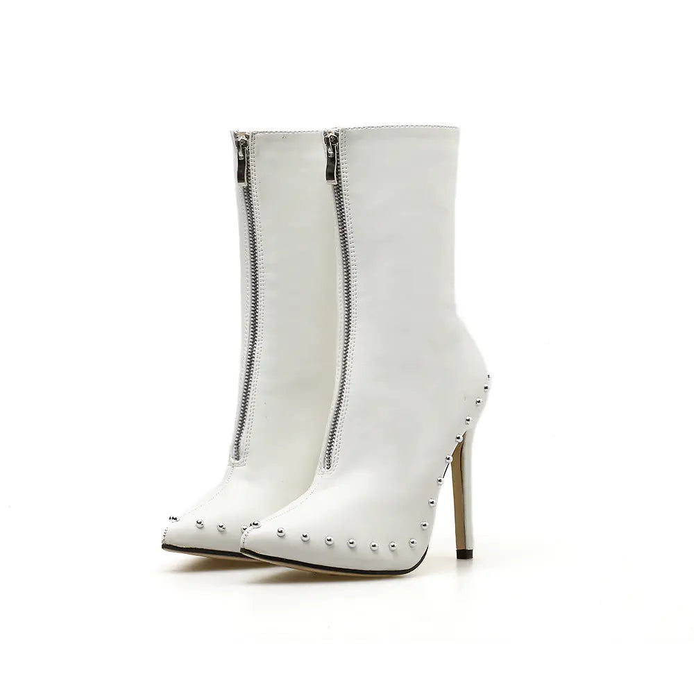 Studded Zipper Knee-High Boots with Heels