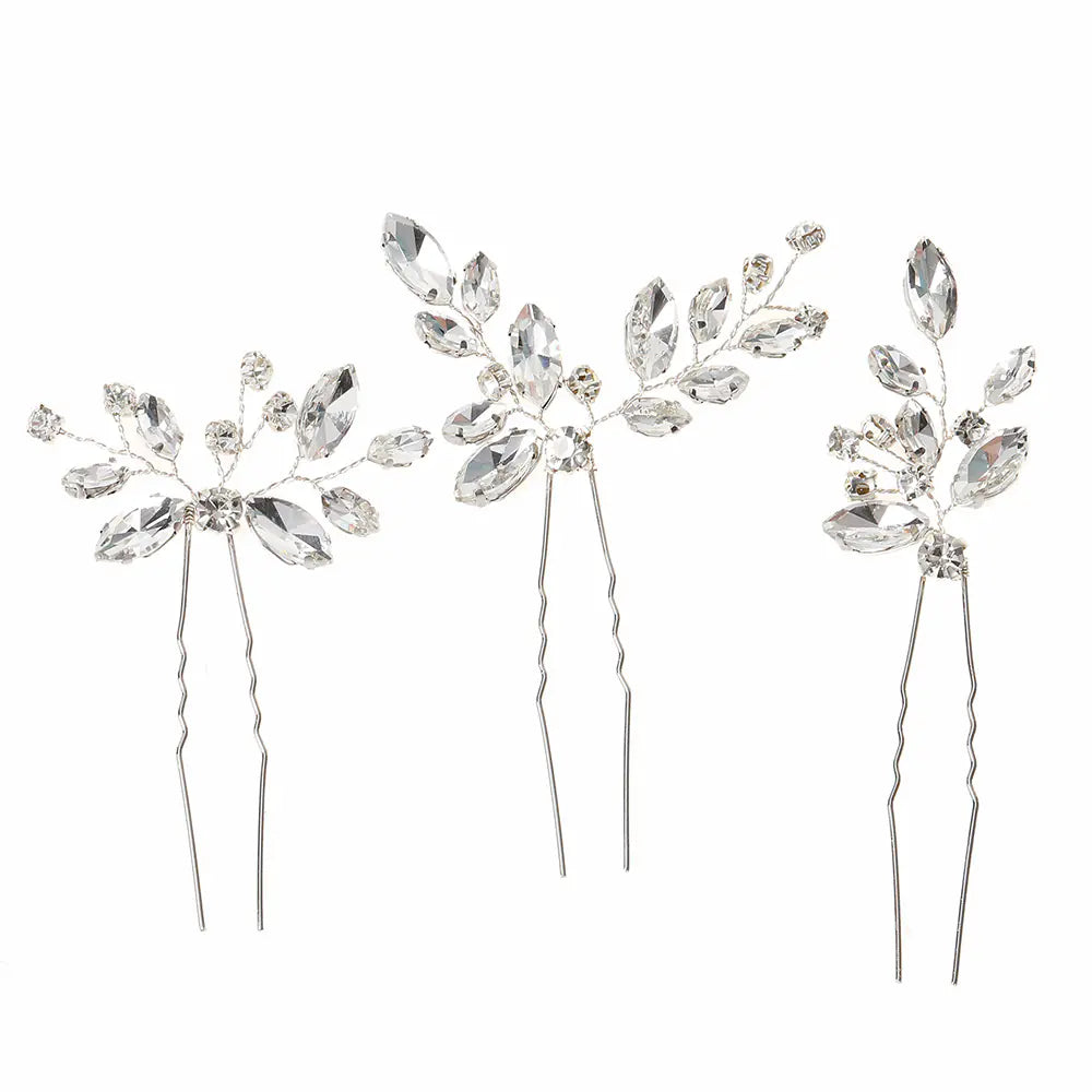 Handmade Rhinestone Hairpin Set for Brides (3 Pieces)