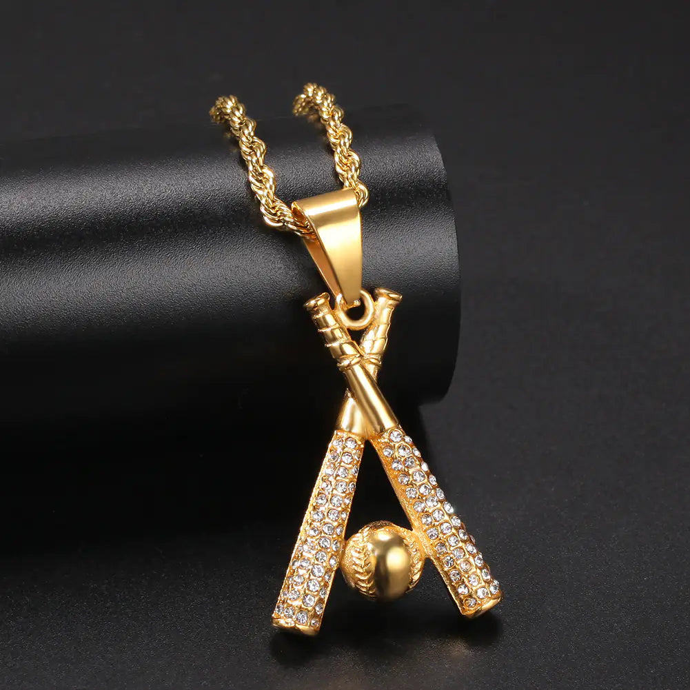 Gold Baseball Pendant Necklace for Men - Punk Style