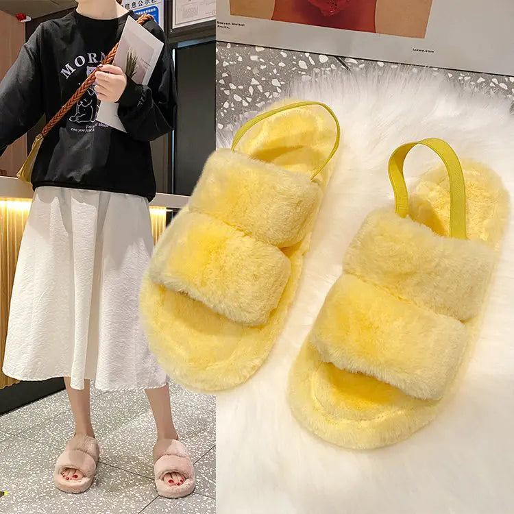 Women's Cute Flat Fuzzy Sandals with Thick Sole