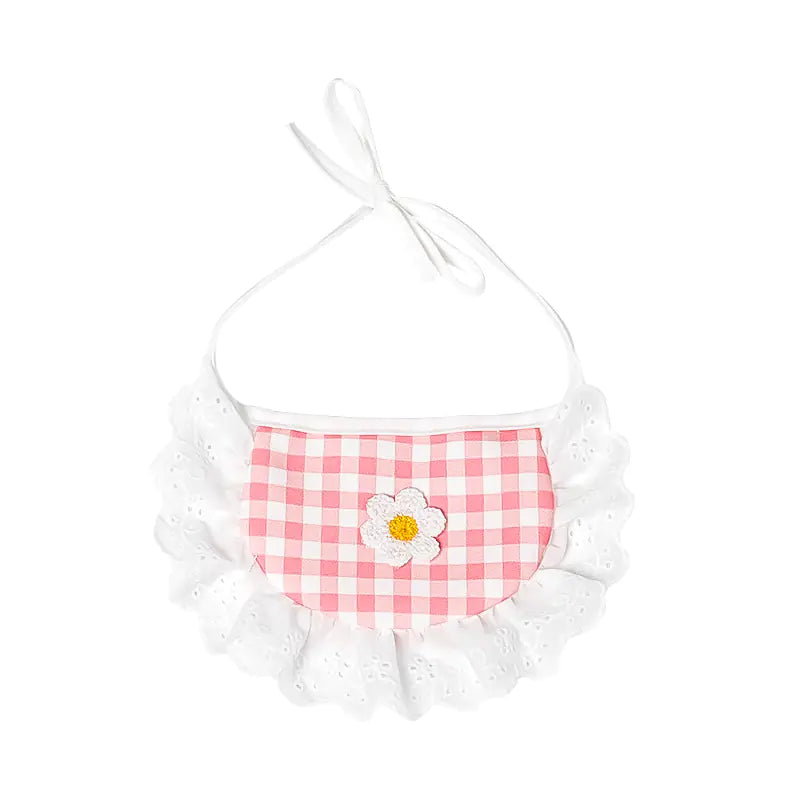 Cute Lace Bib Plaid Towel for Cats and Dogs