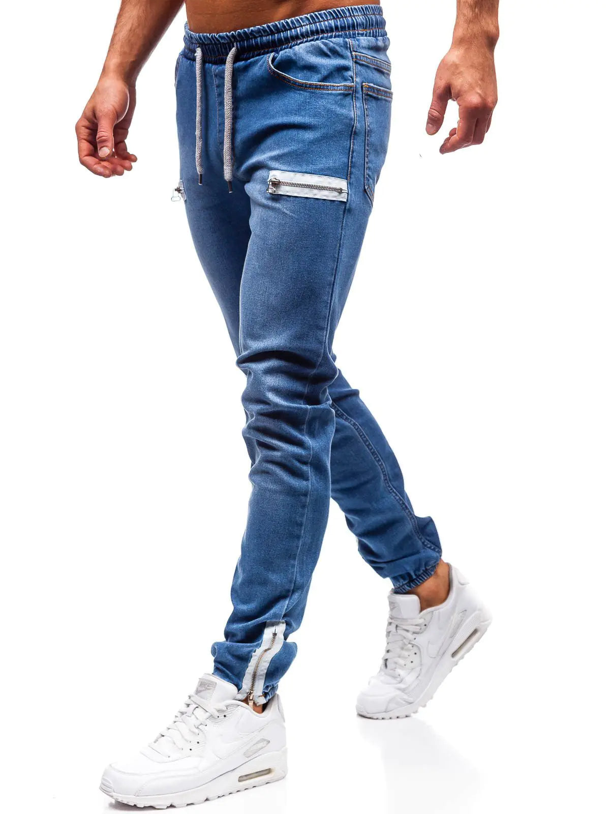 Men's Casual Frosted Zipper Design Denim Sports Jeans