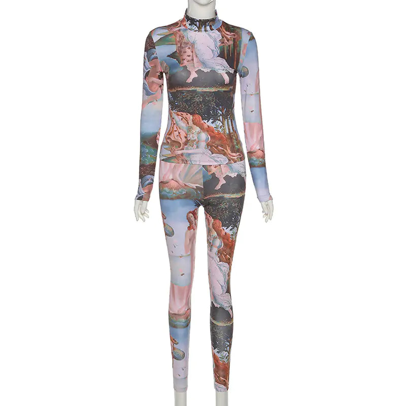 Fall Women's Sports Yoga Set with Slim Print Design