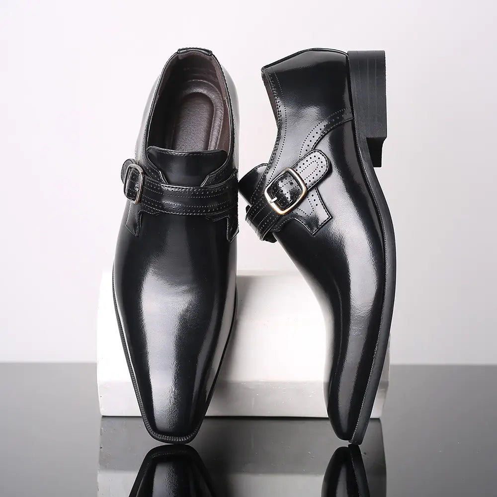 Men's Leather Business Casual Non-Slip Square Toe Shoes