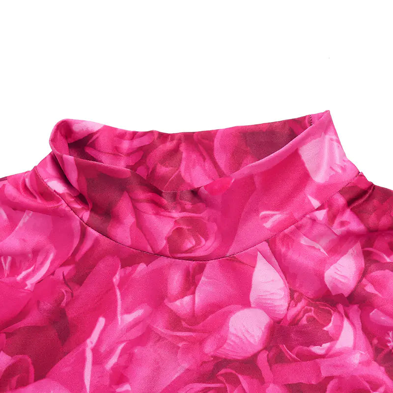 Women’s Printed Long Sleeve Dress with Gloves and Fitted Design