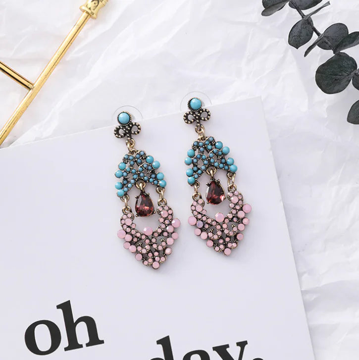 Floral Earrings with Water Drop Design