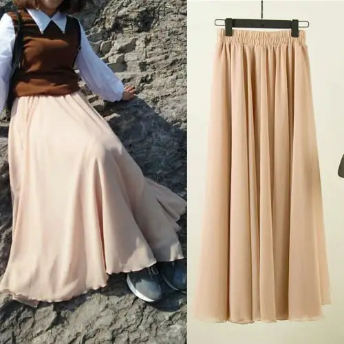Spring Chiffon A-Line Pleated Half-Length Skirt