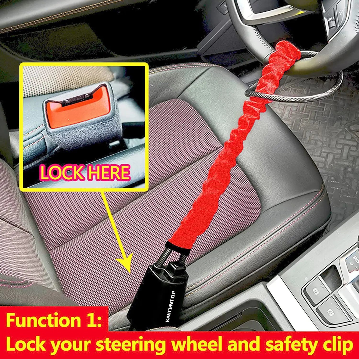Universal Car Steering Wheel Lock with Steel Cable