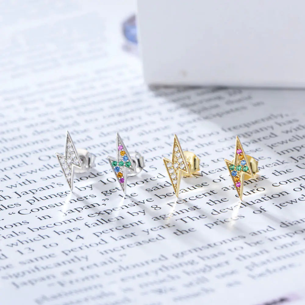 S925 Silver Colorful Zircon Lightning Stud Earrings