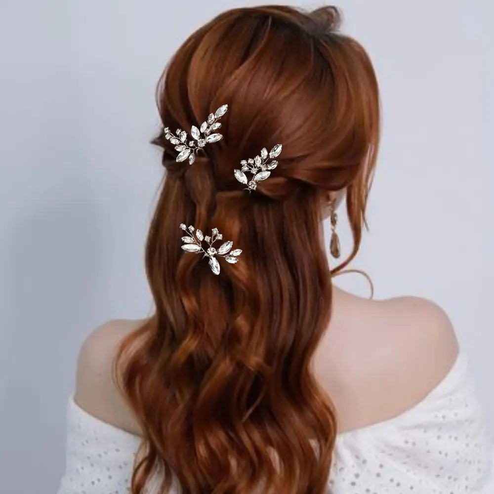 Handmade Rhinestone Hairpin Set for Brides (3 Pieces)