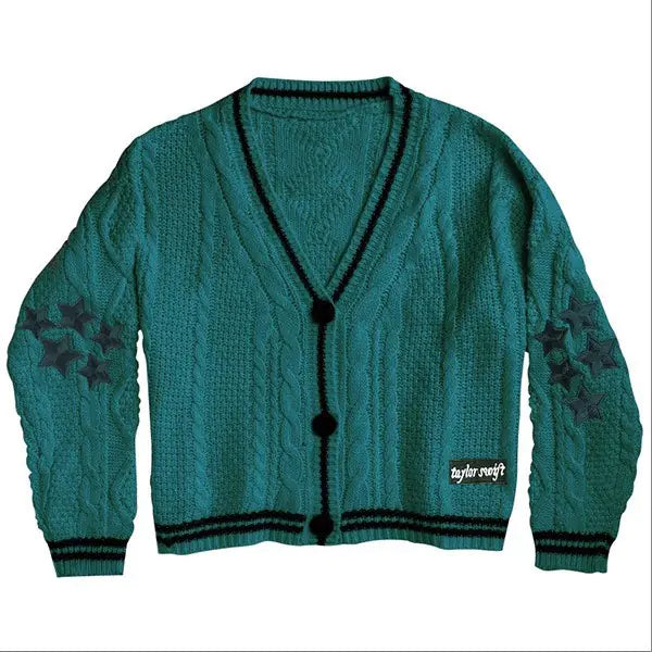 Fashionable Hand-Embroidered Star Pattern Cardigan