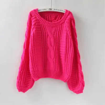 Short Lantern Sleeve Sweater with Round Neck