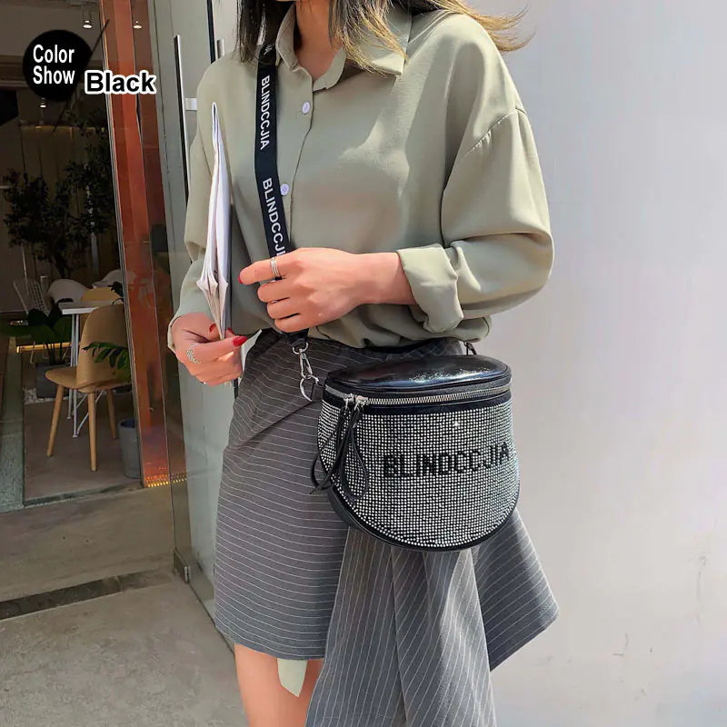 Rhinestone Shoulder Bag, Shiny Crossbody Saddle Bag