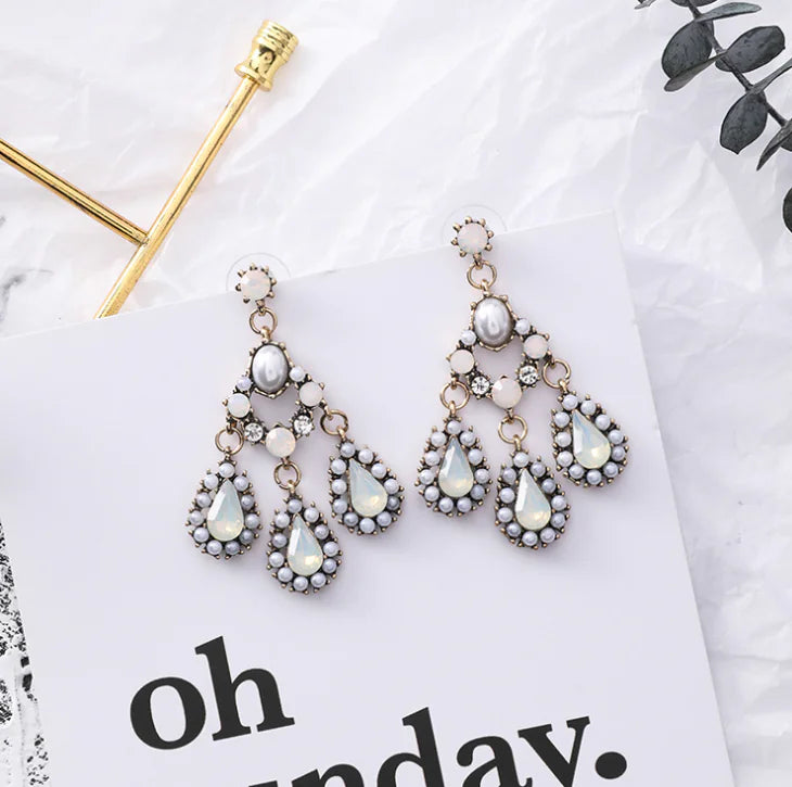 Floral Earrings with Water Drop Design