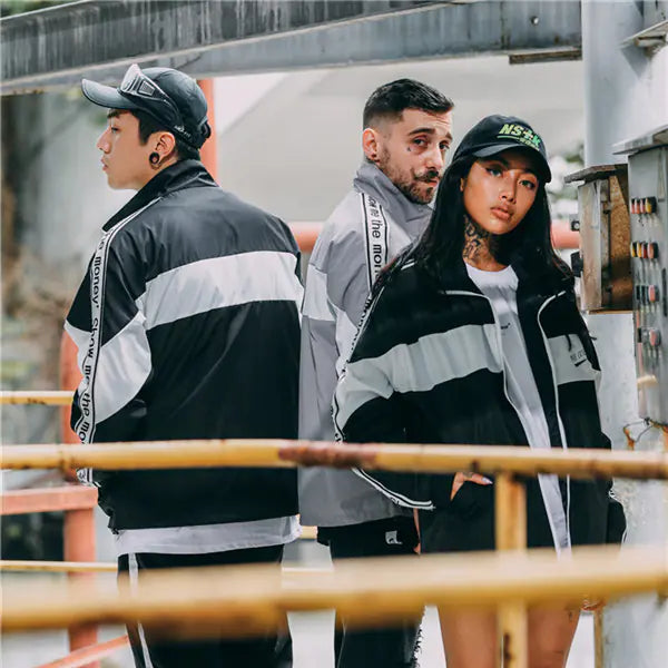 Color Block Letter Windbreaker Hip Hop Jacket for Couples
