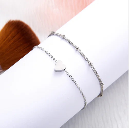 2-Piece Heart Layered Bracelet Set