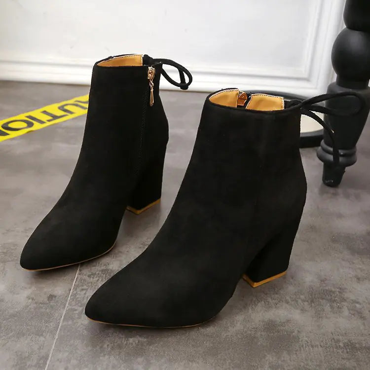 Women's Fashion High Heel Ankle Boots with Bow