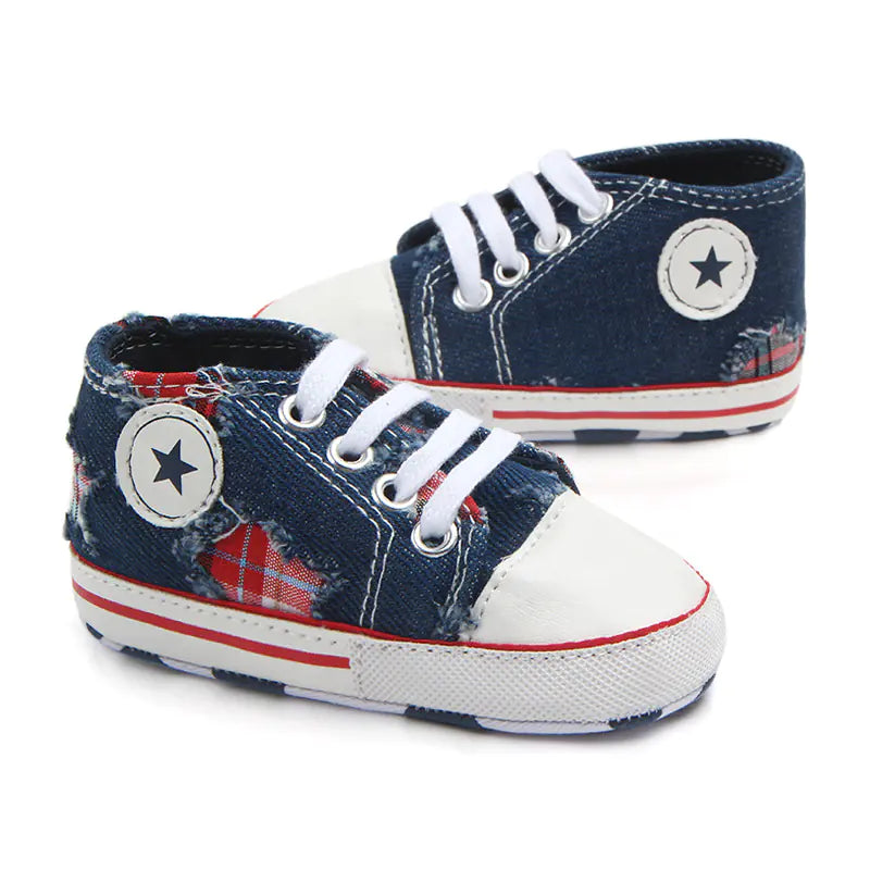 Lace-Up Denim Holey Toddler Canvas Shoes for Babies