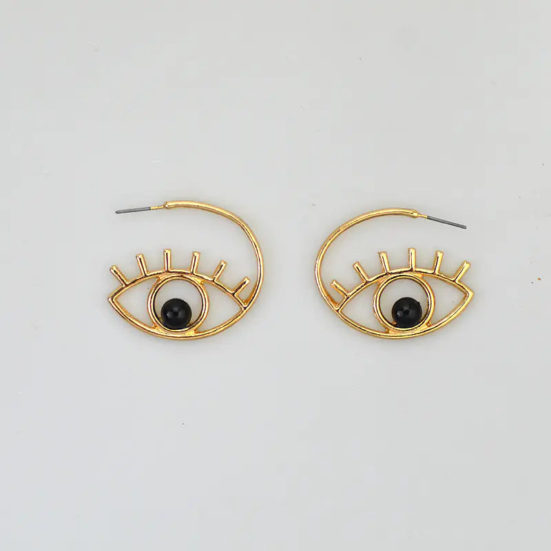 Minimalist Pearl Studs with Evil Eye Design Earrings