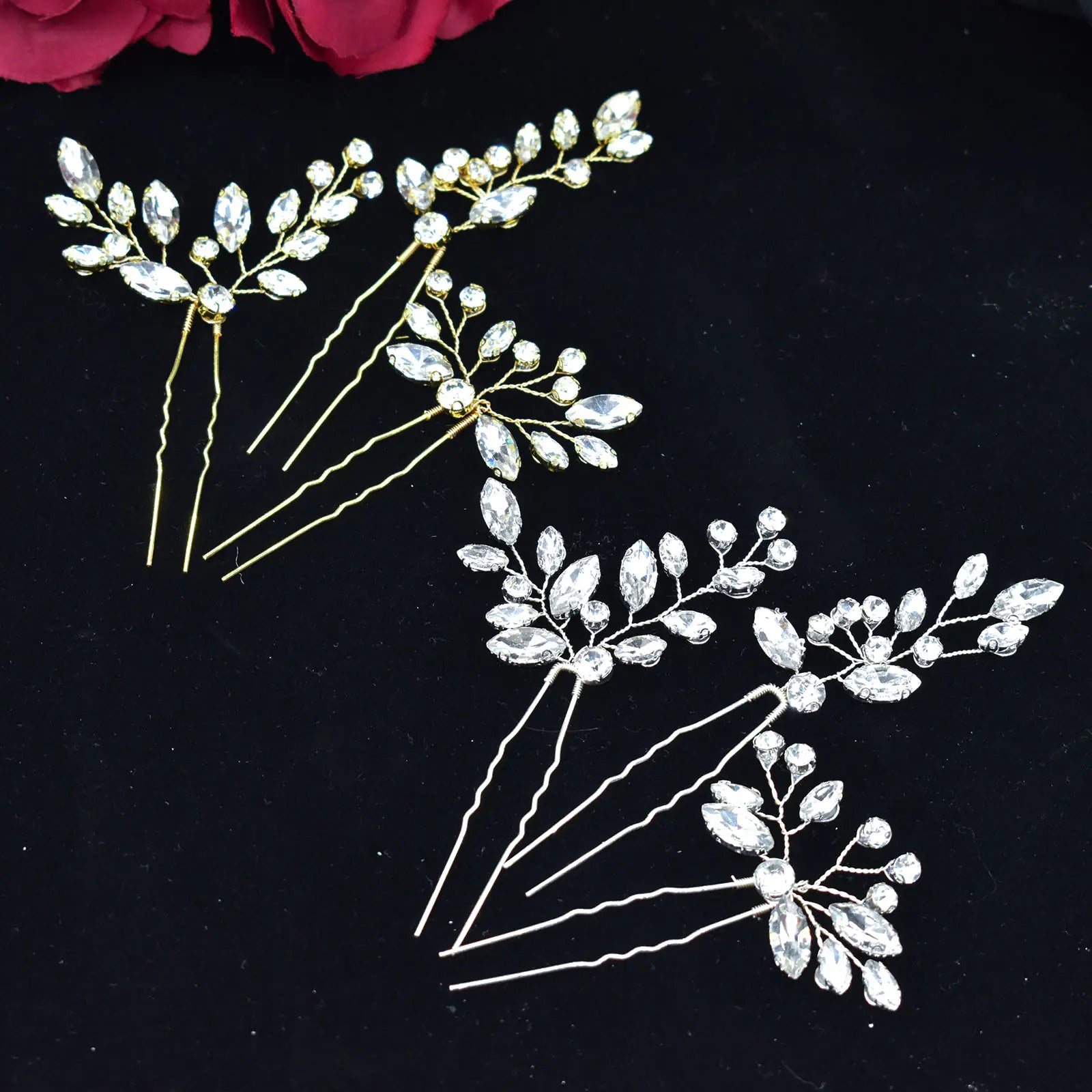 Handmade Rhinestone Hairpin Set for Brides (3 Pieces)