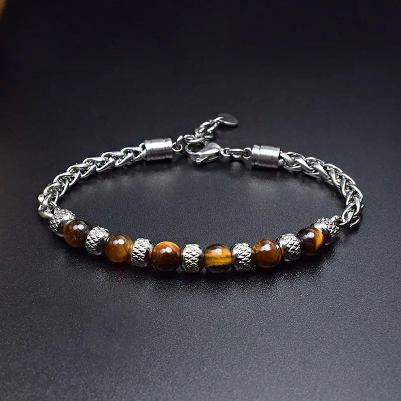Adjustable 6mm Tiger Eye Stone Bracelet for Men