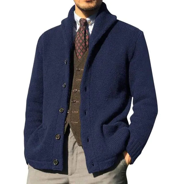 Men's Thick Knitted Cardigan with Pockets and Buttons